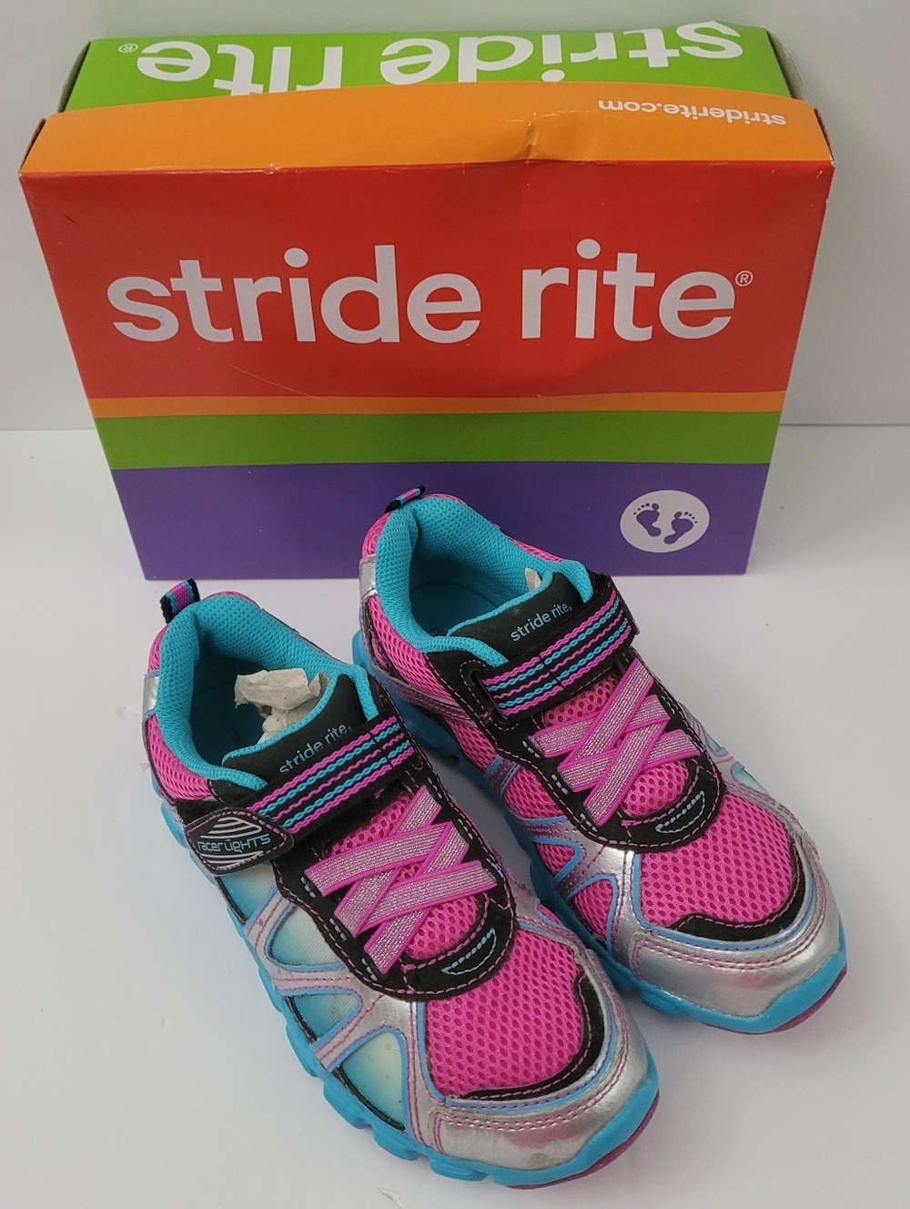 NEW Stride Rite Girls 2.5 M Sneakers Racer LTS Starpower Tennis Shoes Pink Blue